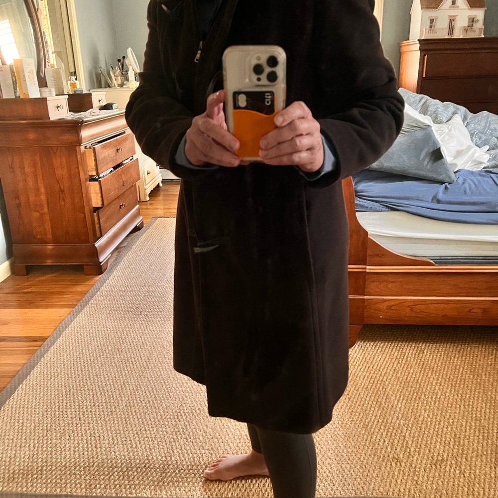 Marc New York by Andrew Marc melton wool/cashmere/fur hooded stadium 3/4 coat.